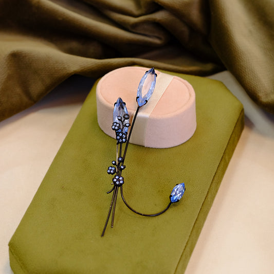 Blue Floral Spray Brooch
