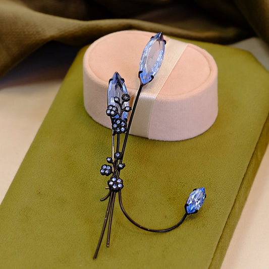 Blue Floral Spray Brooch