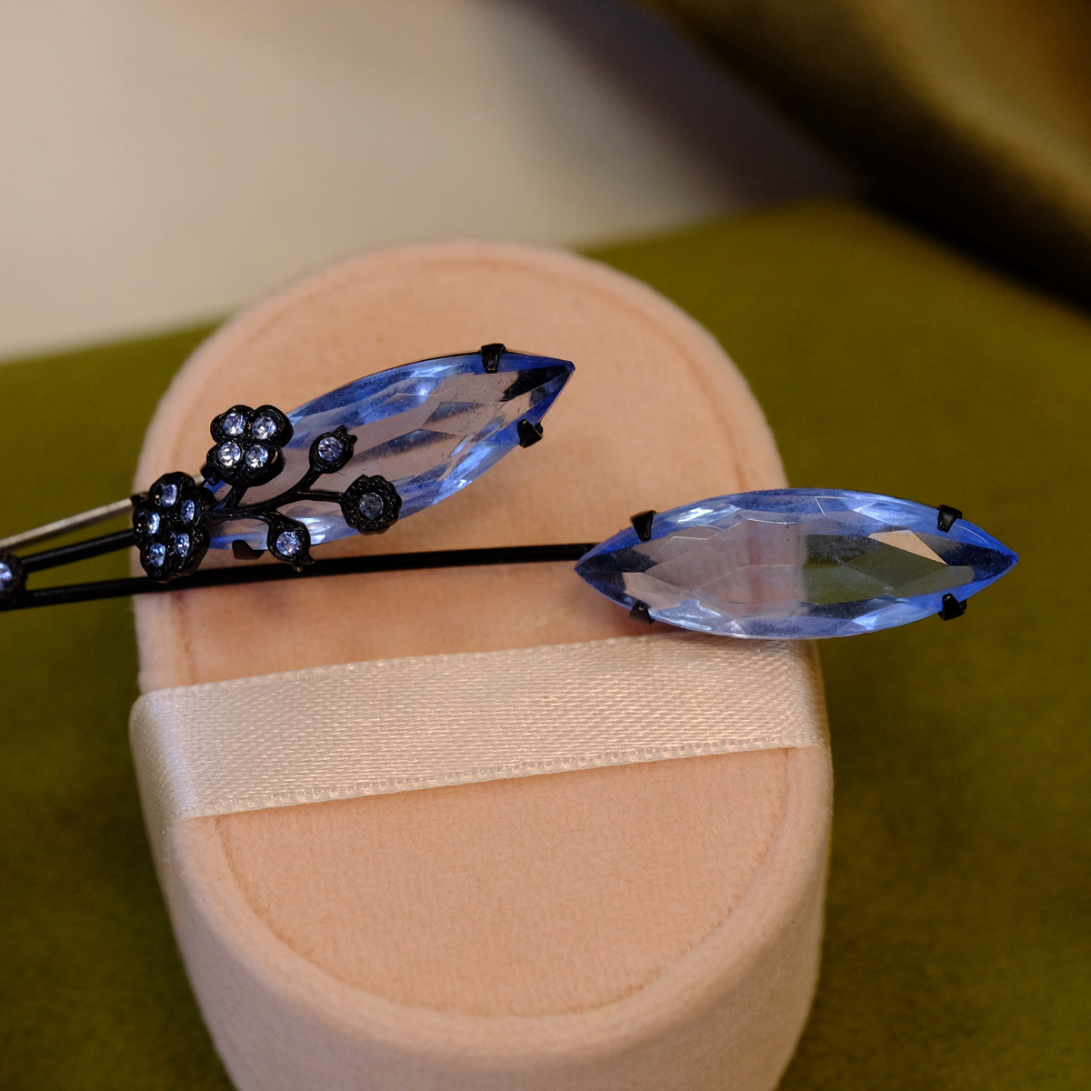 Blue Floral Spray Brooch