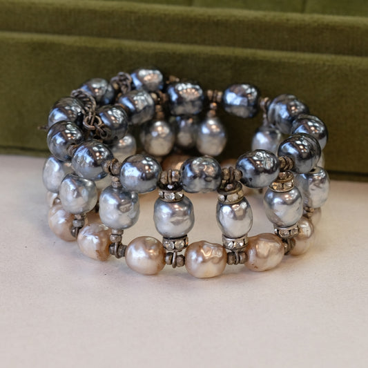 Vintage Miriam Haskell Multi color Faux Pearl Bracelet 1950s