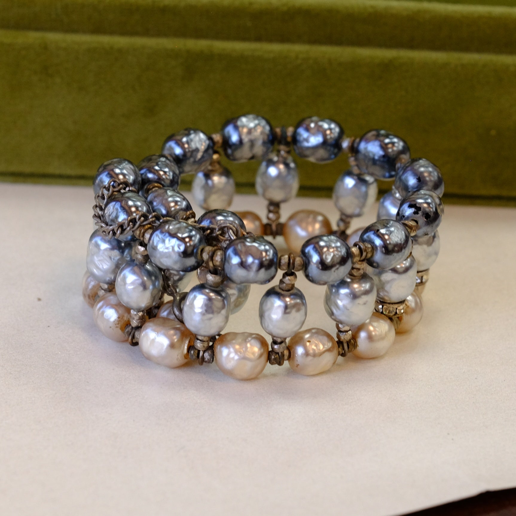 Vintage Miriam Haskell Multi color Faux Pearl Bracelet 1950s