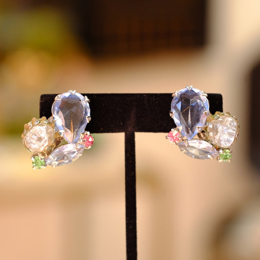 Blue, Lime & Pink Rhinestone Earrings