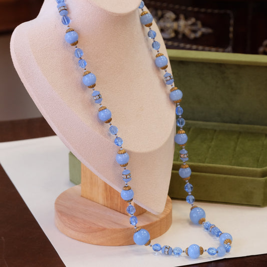 Vintage Miriam Haskell Blue Glass Necklace 1960s