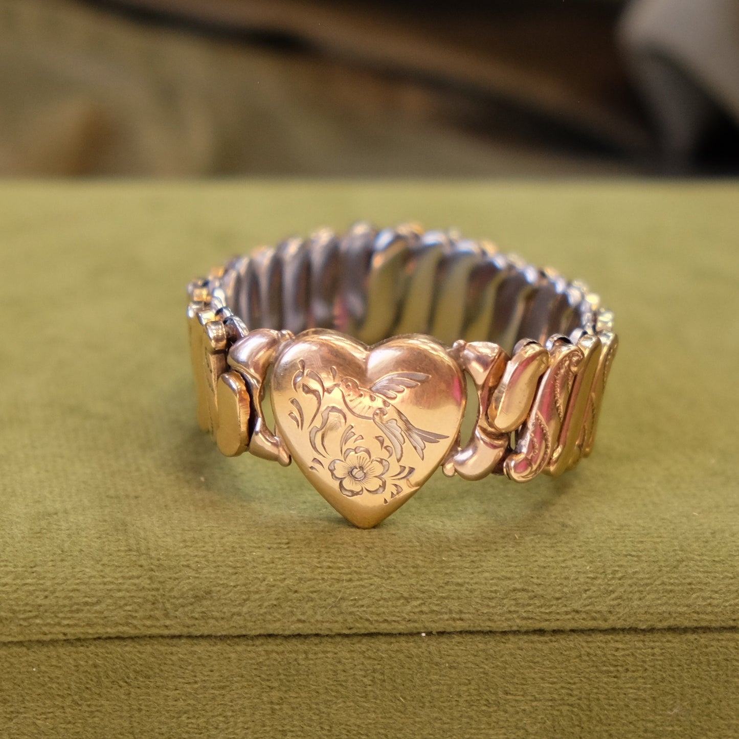 Sweetheart Bracelet with Accented heart and Bird engraving