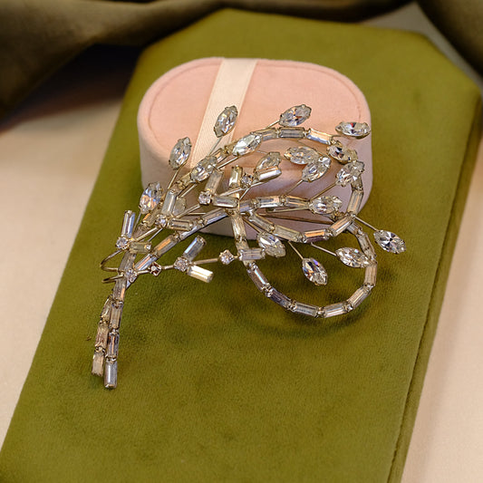 Clear Floral Rhinestone Spray Brooch