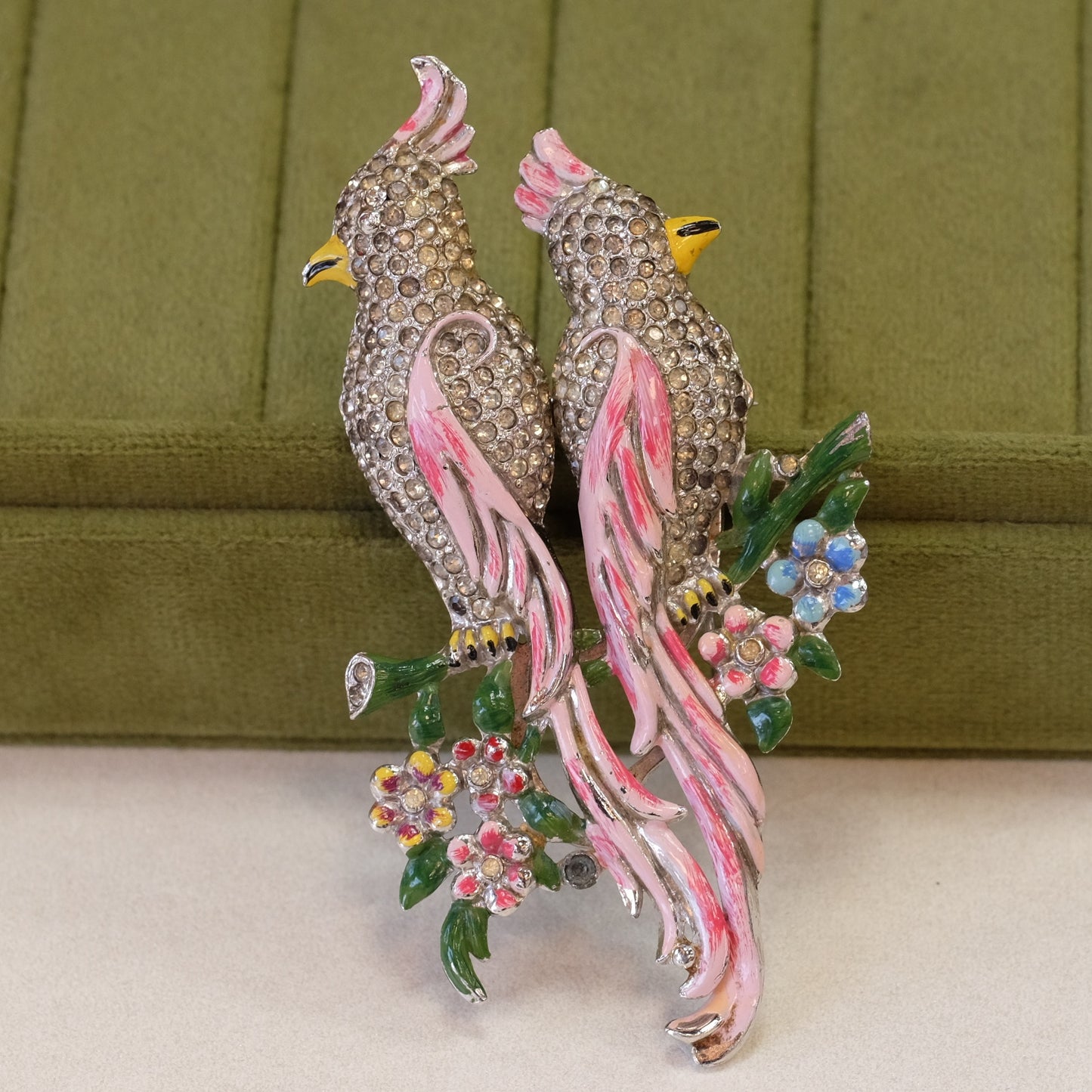 Coro Duette Pink Enamel Birds 1940s