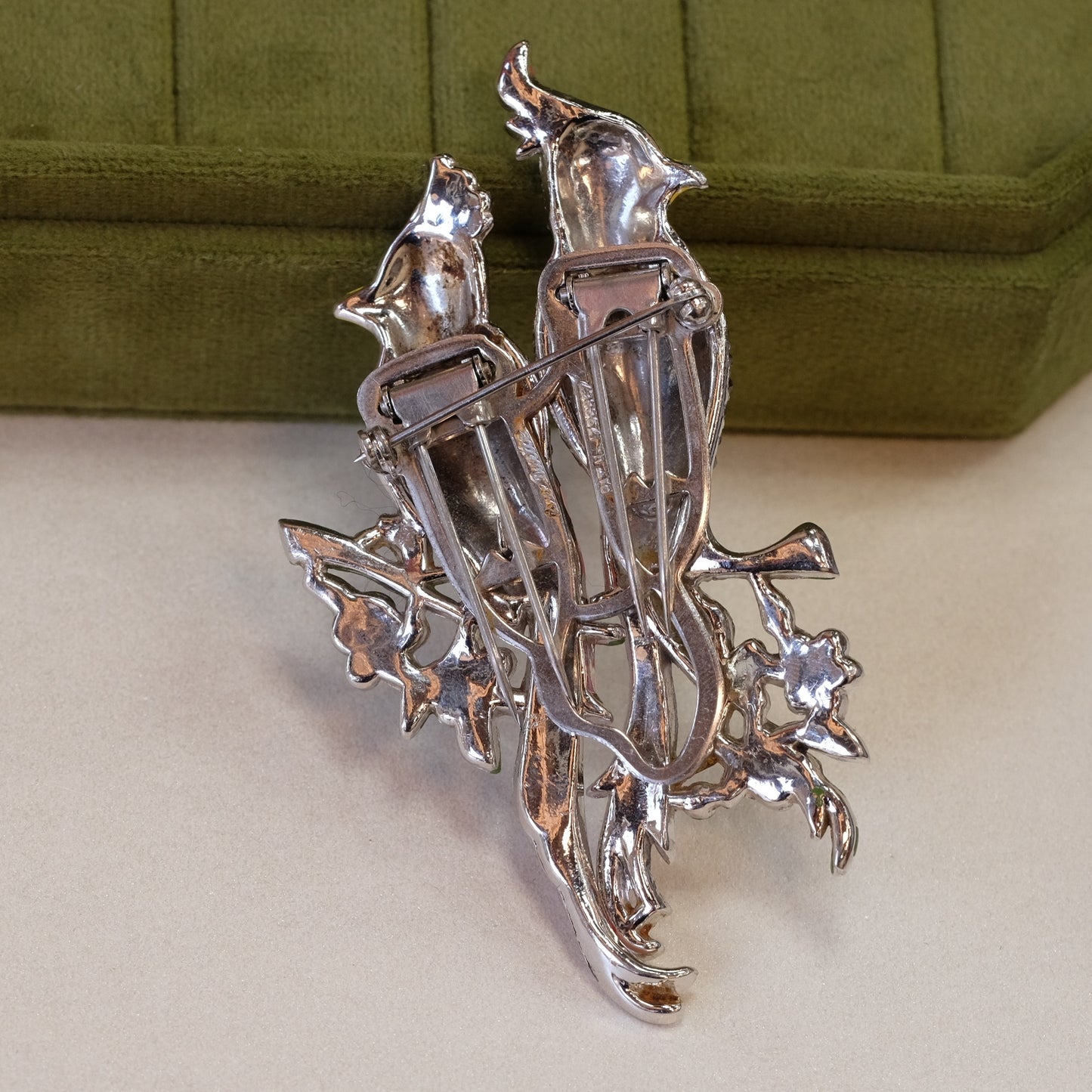 Coro Duette Pink Enamel Birds 1940s