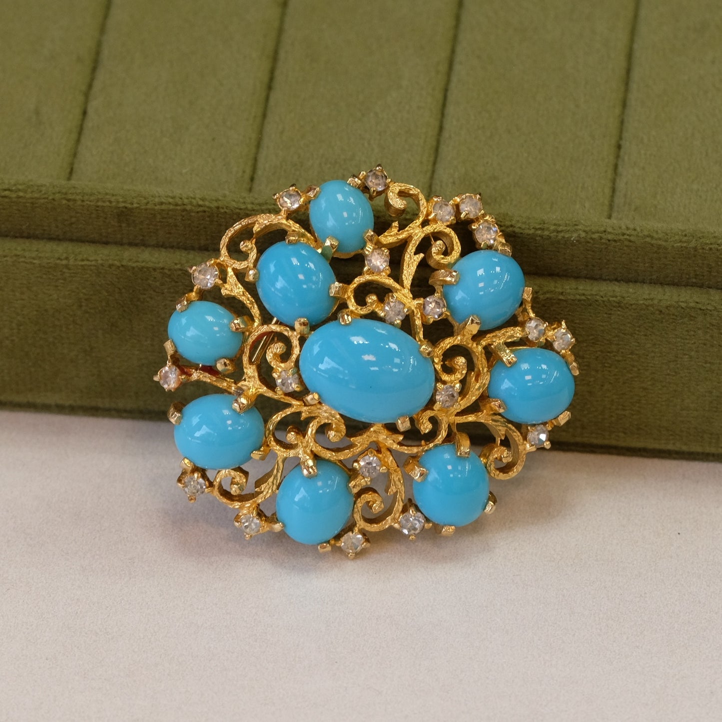 Vintage Polcini Brooch with Faux Turquoise 1980s