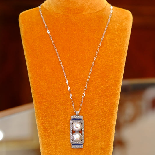 Art Deco Jeweled Necklace with Chain 1930s