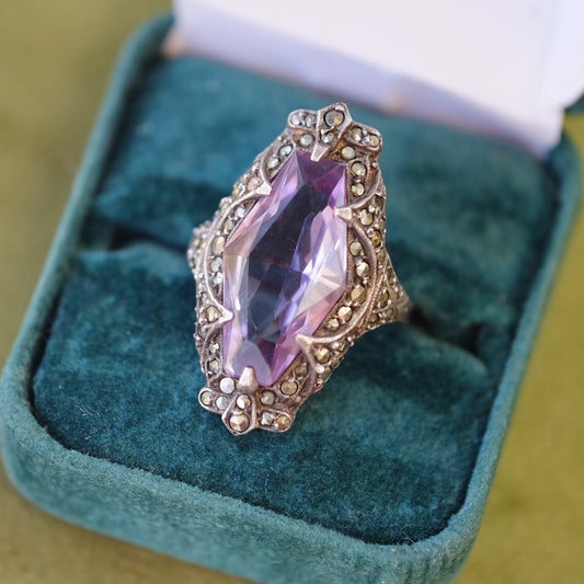 Vintage Silver Marcasite Amethyst Ring