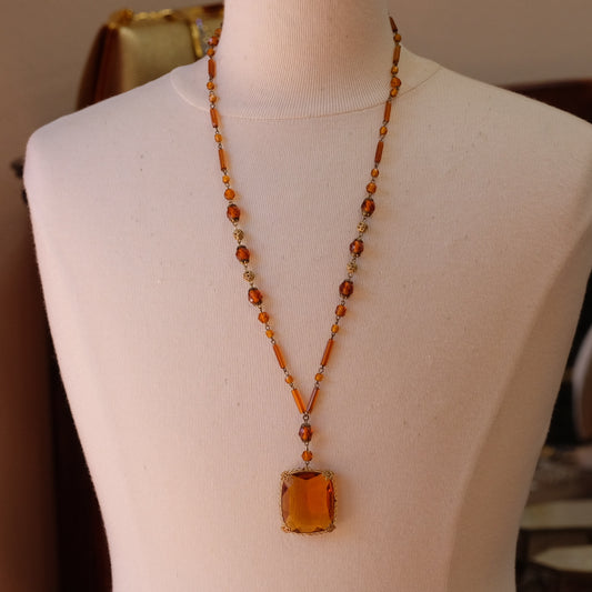Czech Glass Long Pendant Necklace 1920s