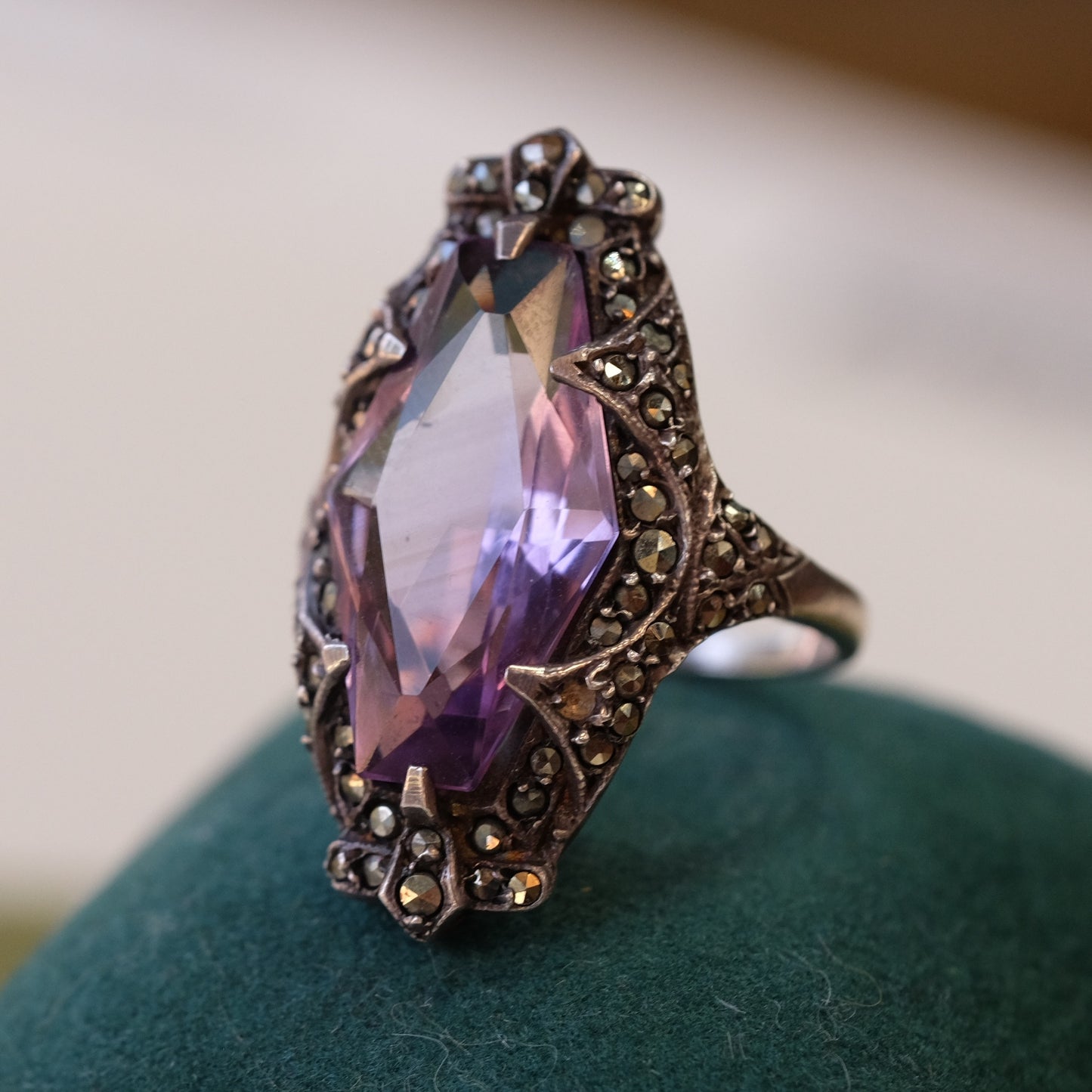 Vintage Silver Marcasite Amethyst Ring