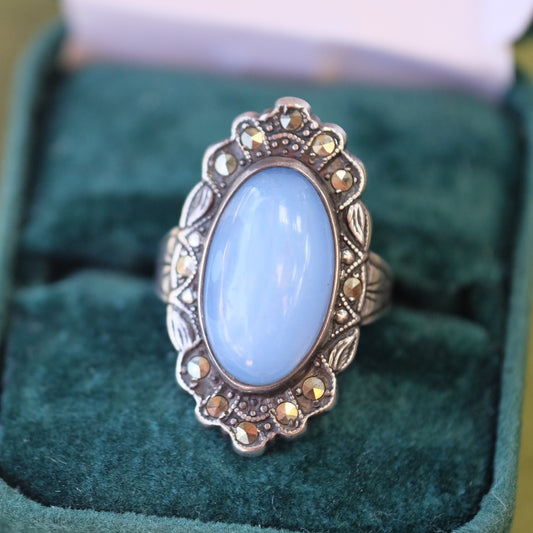 Silver Ring with Marcasite and Blue Stone