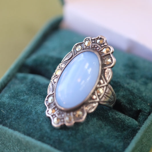 Silver Ring with Marcasite and Blue Stone