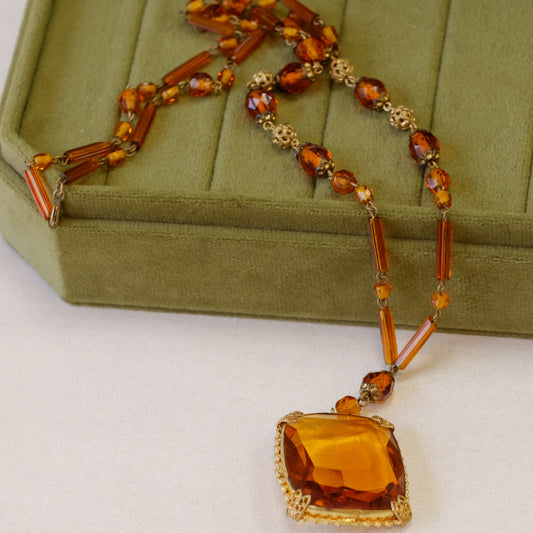 Czech Glass Long Pendant Necklace 1920s