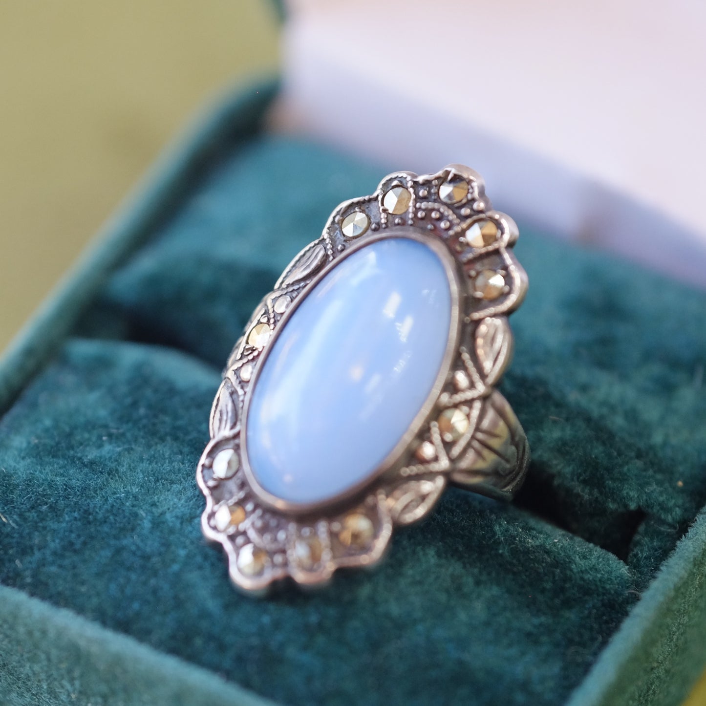 Silver Ring with Marcasite and Blue Stone