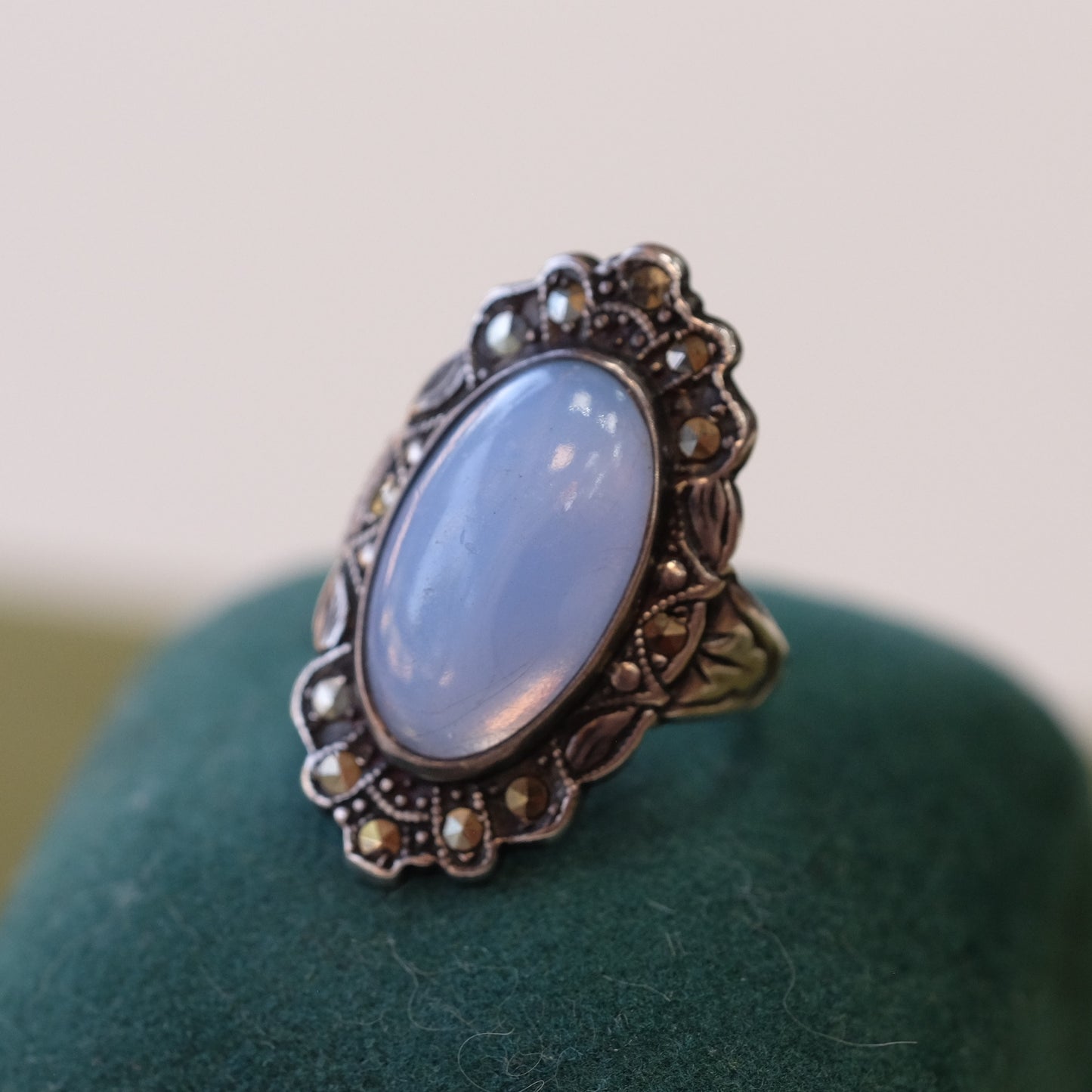 Silver Ring with Marcasite and Blue Stone