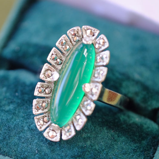 Vintage Marcasite Chrysoprase Ring