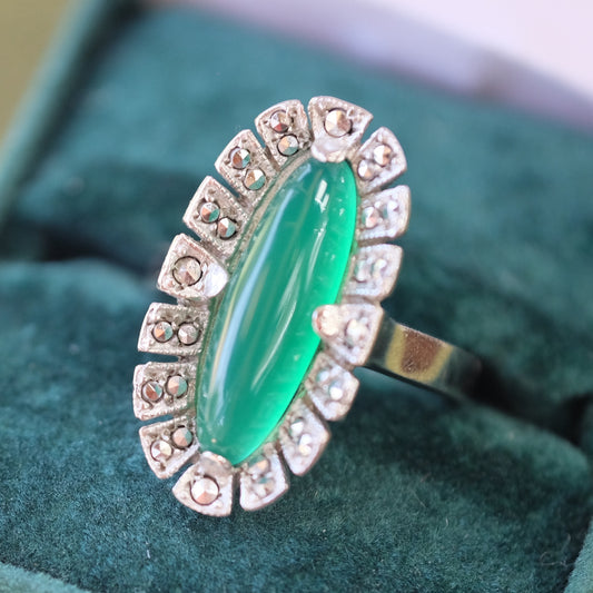 Vintage Marcasite Chrysoprase Ring