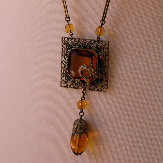 Czech Glass Dragon Necklace 1920s