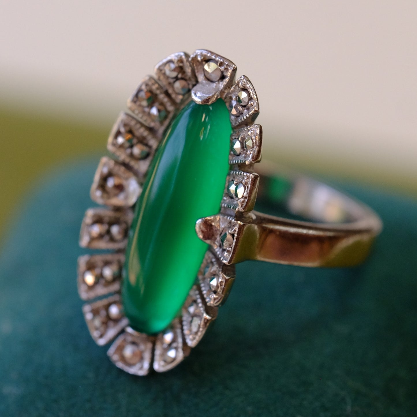Vintage Marcasite Chrysoprase Ring