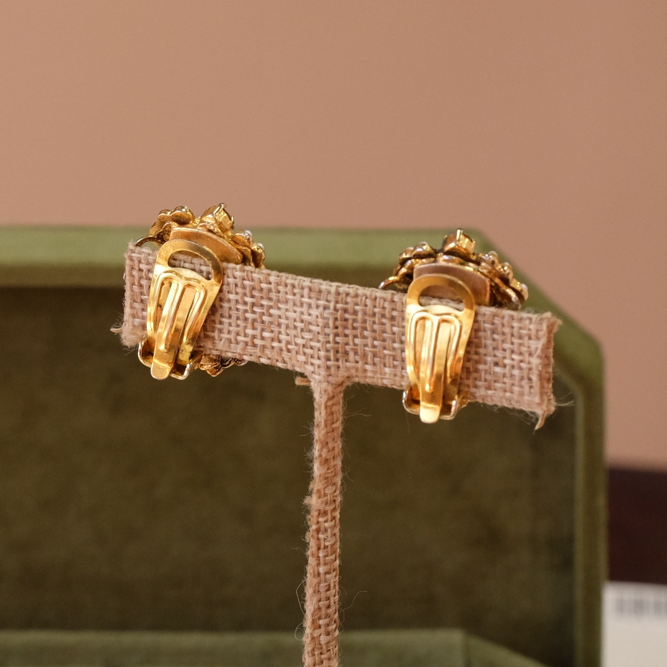 Amber Seed Pearl Clip On Earrings