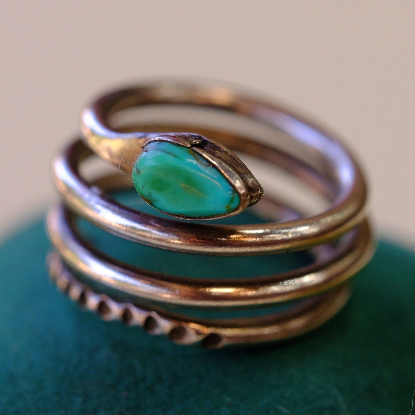Silver Ring with Snake Motif with turquoise