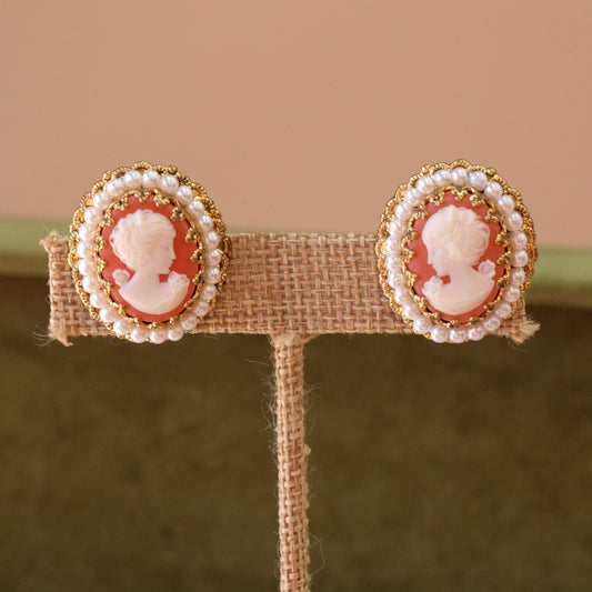 West Germany Cameo Earrings 1950s