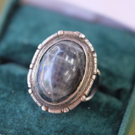 Silver Ring with Labradorite Cabochon