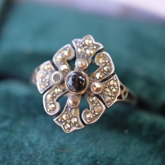 Silver ring with Onyx and Marcasite
