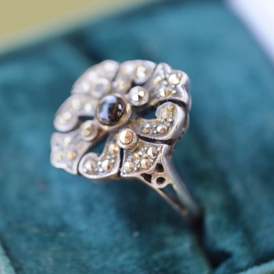 Silver ring with Onyx and Marcasite