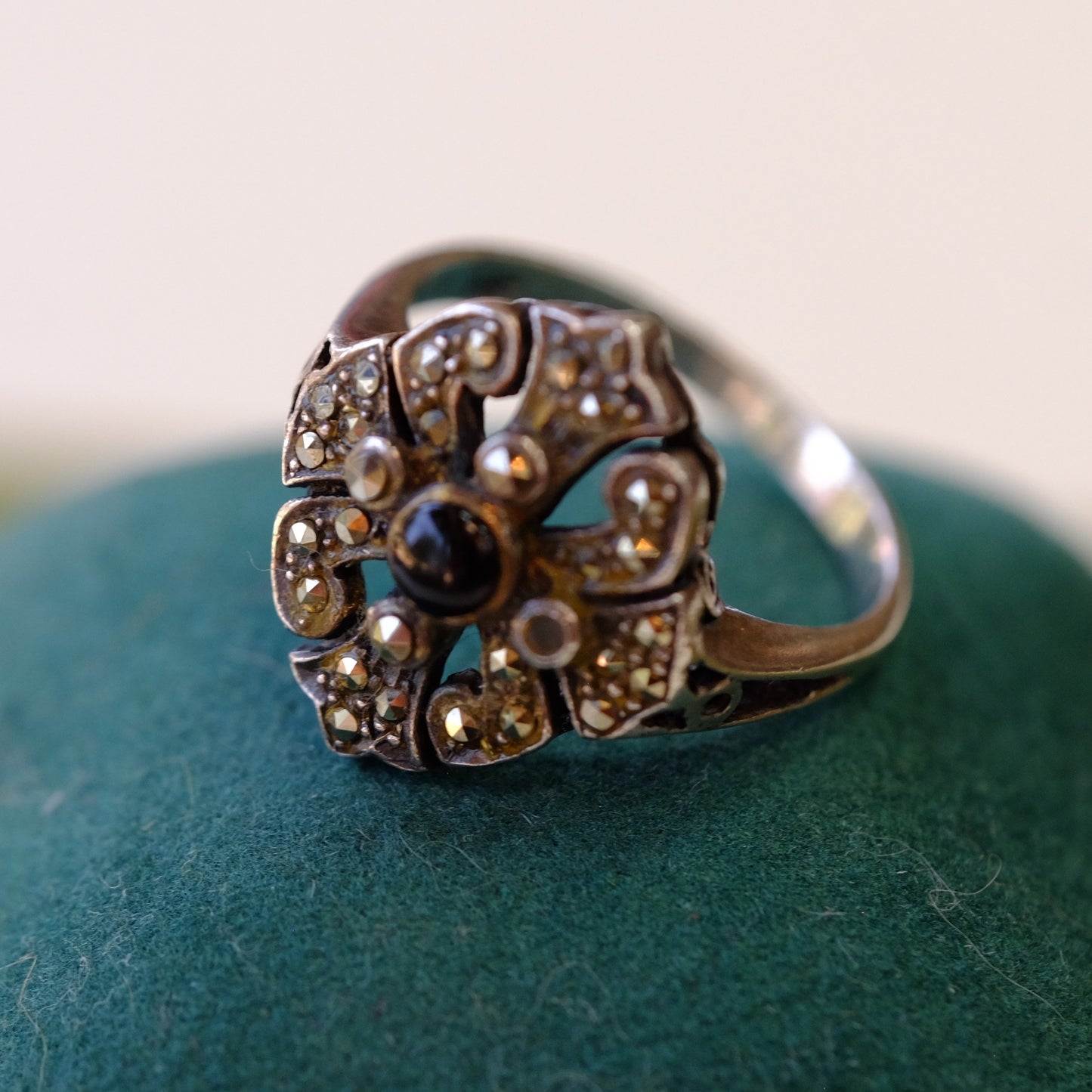 Silver ring with Onyx and Marcasite