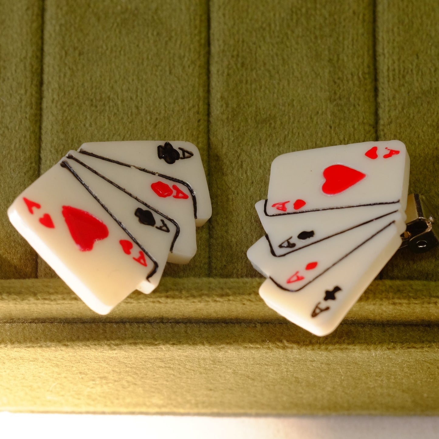 Vintage Playing Cards Plastic Earrings 1930s