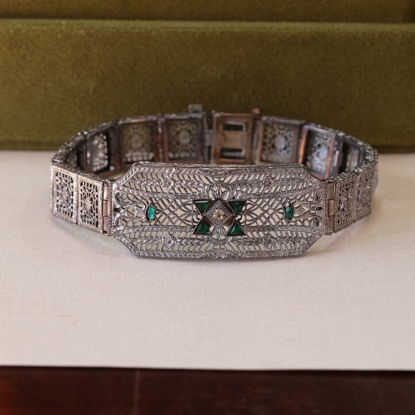 Antique Sterling Filigree Paste Bracelet 1900s