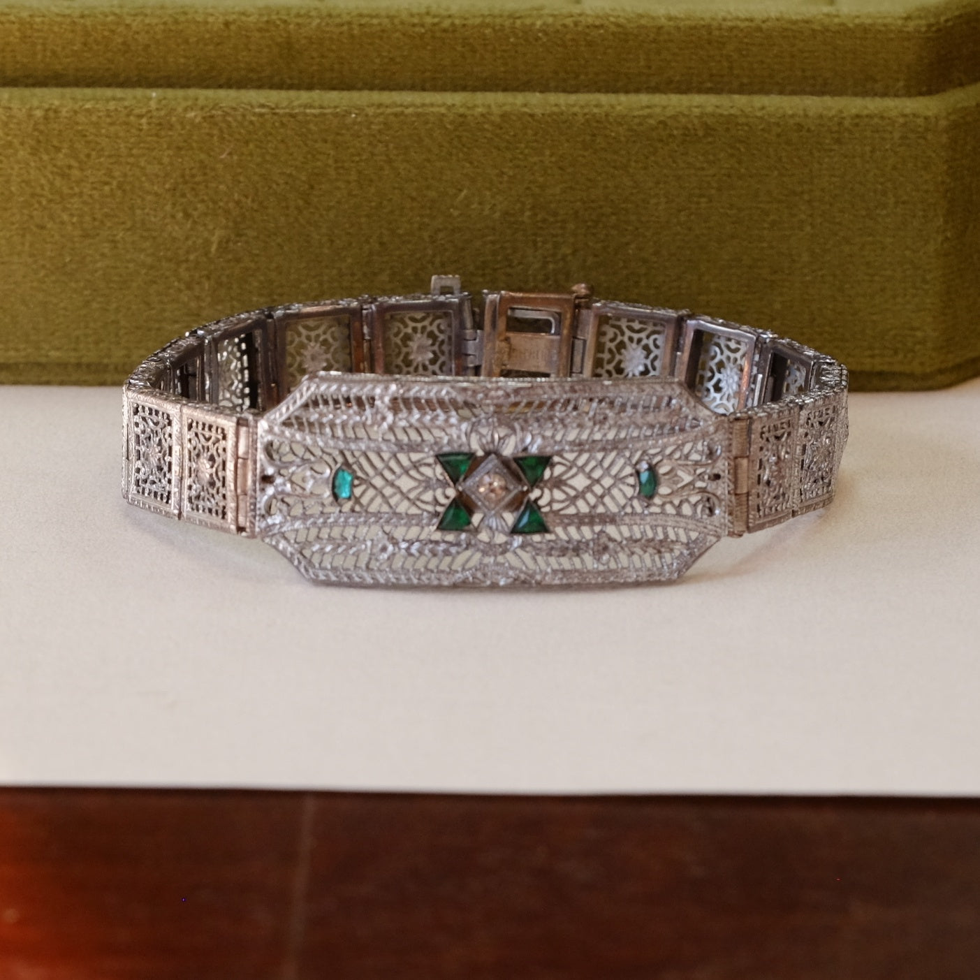 Antique Sterling Filigree Paste Bracelet 1900s