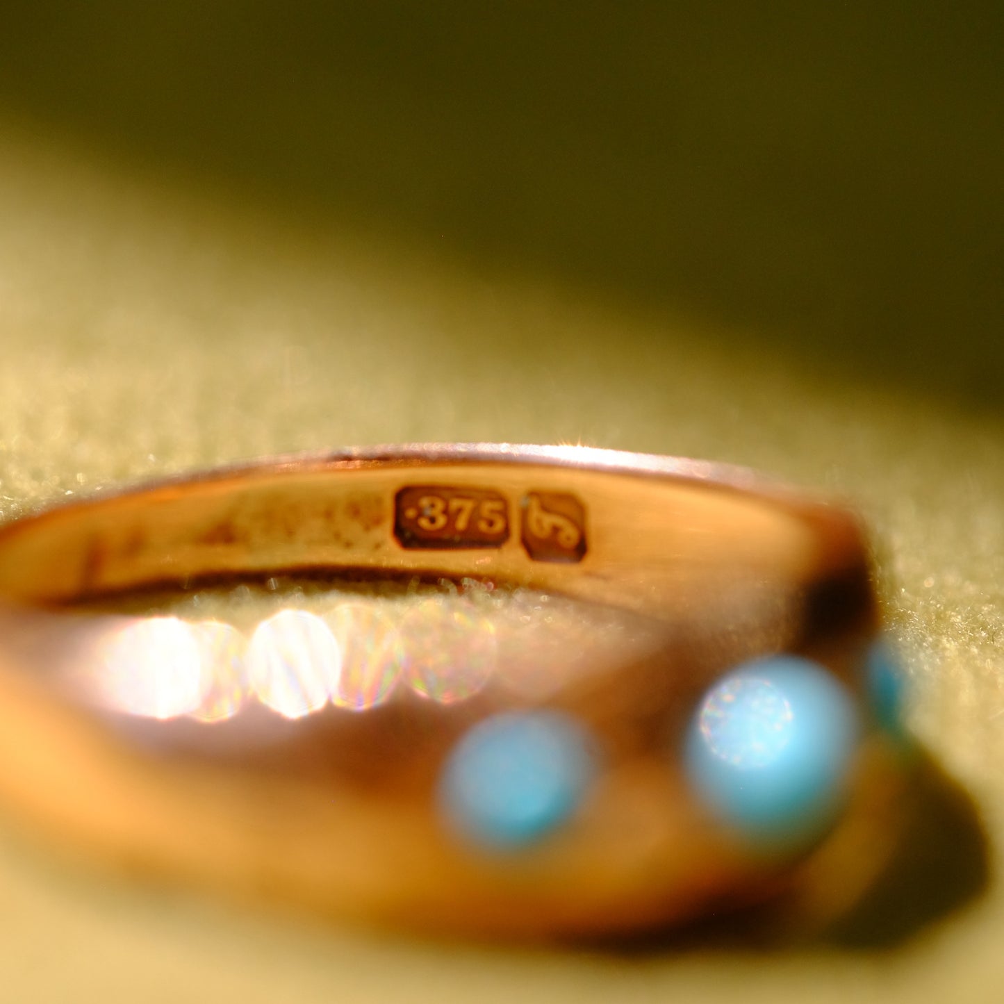 9K Turquoise Seed Pearl Ring 1920s