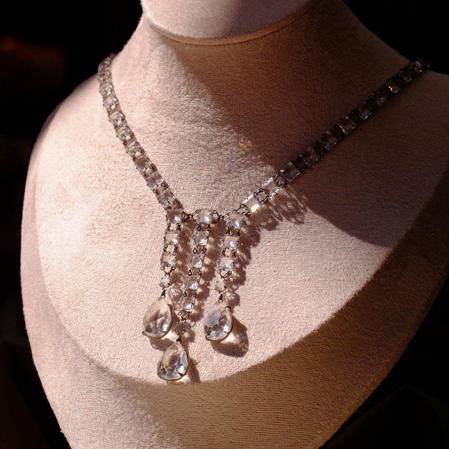 Art Deco Clear Paste Drop Necklace
