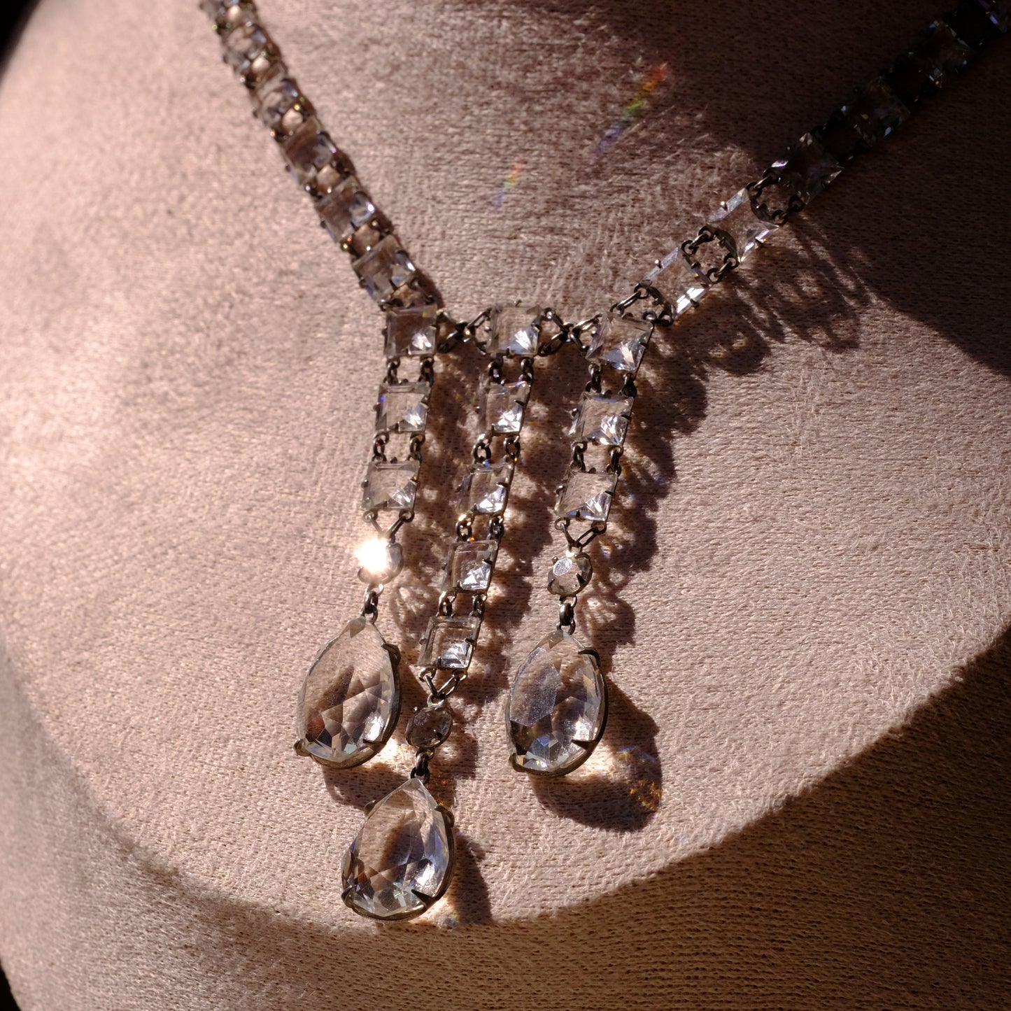 Art Deco Clear Paste Drop Necklace
