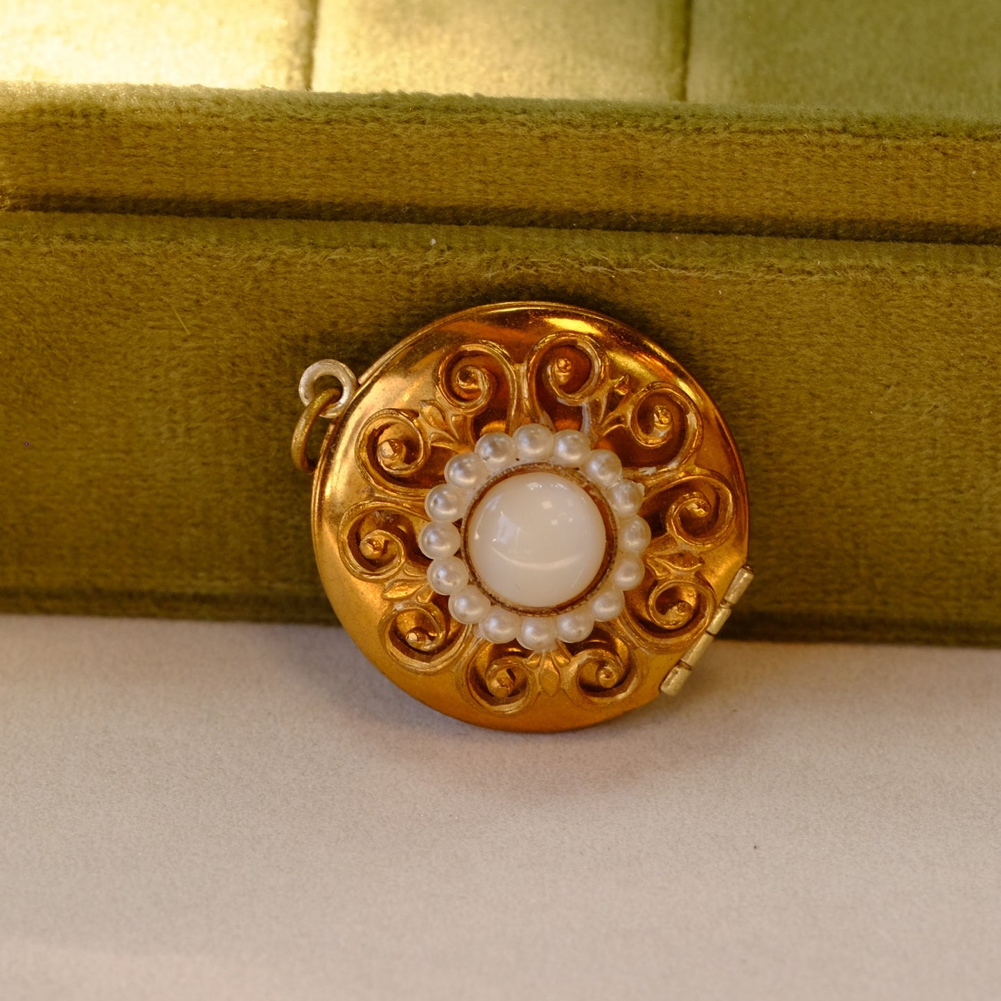 Vintage Locket with Faux Pearls