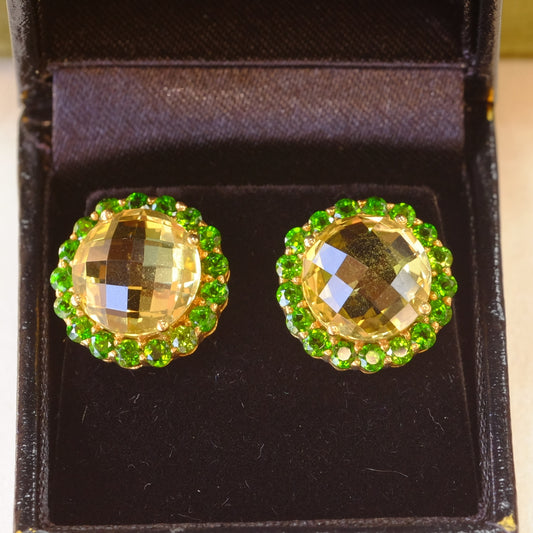 18K Gold Citrine and Tsavorite Earrings