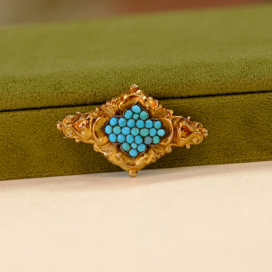 14k Gold Turquoise Seed Victorian Pin