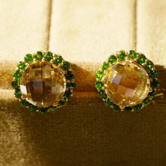 18K Gold Citrine and Tsavorite Earrings