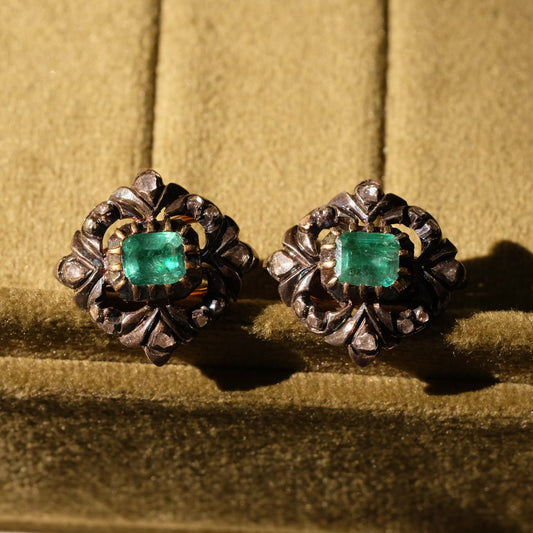 Victorian Emerald and Diamonds Earrings