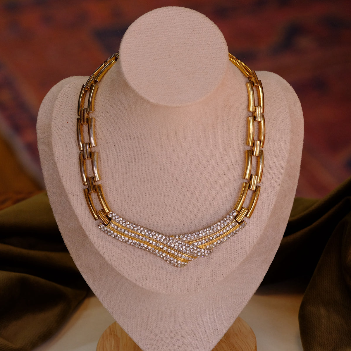 Goldtone Link and Rhinestone Choker