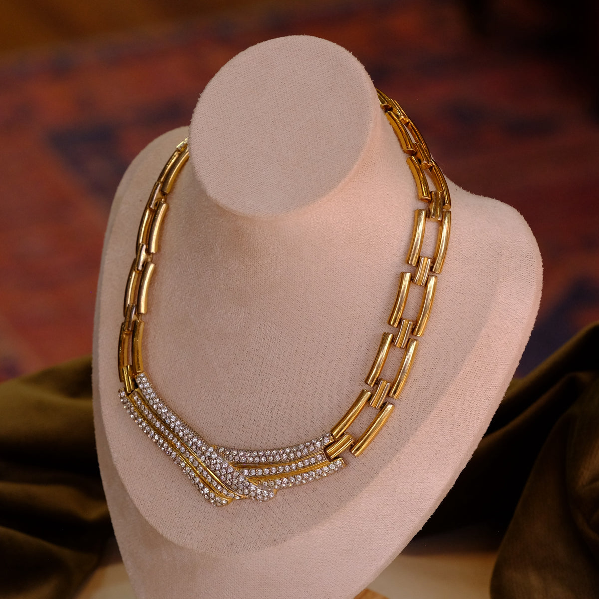 Goldtone Link and Rhinestone Choker