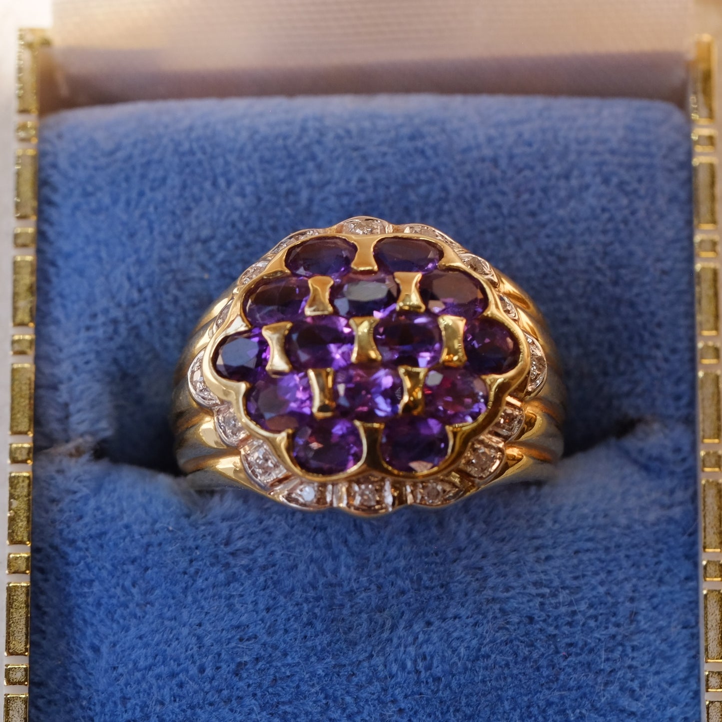 14K Gold Amethyst Diamond Ring