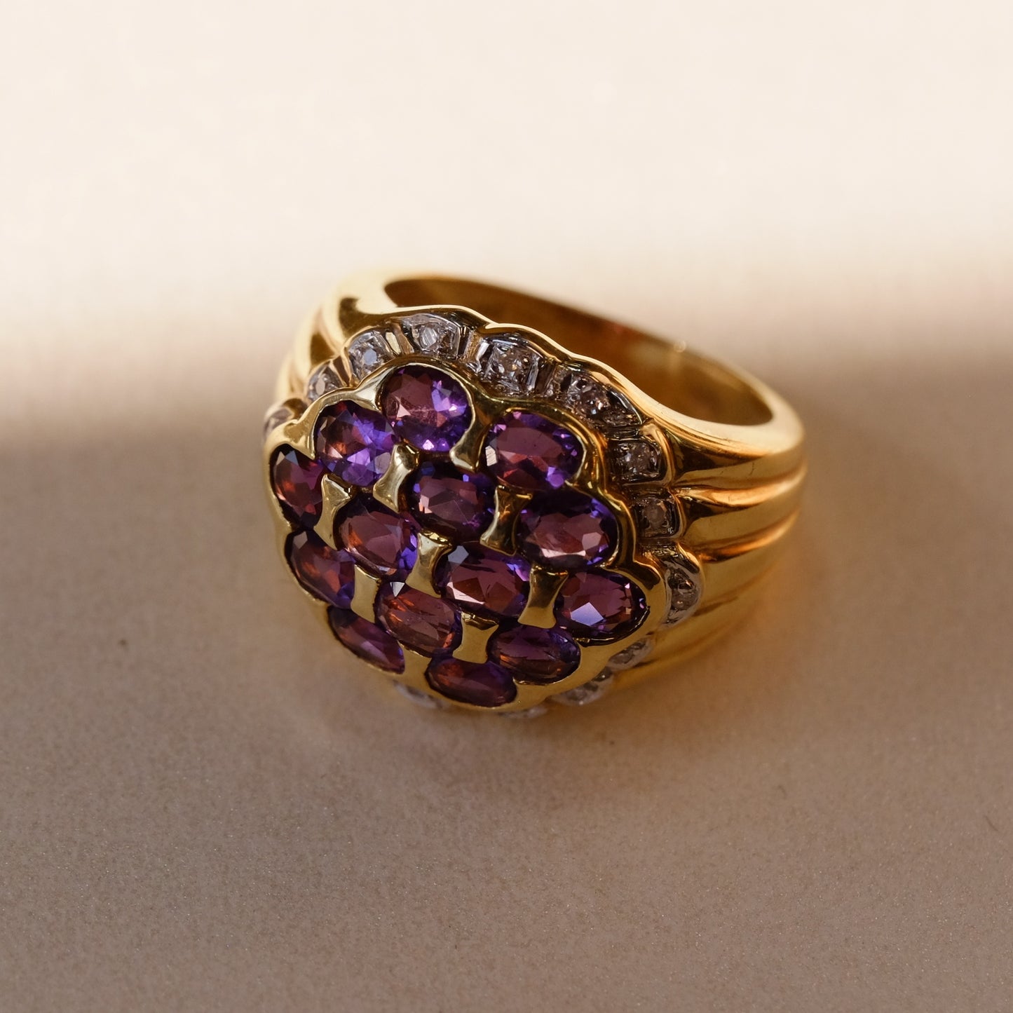 14K Gold Amethyst Diamond Ring