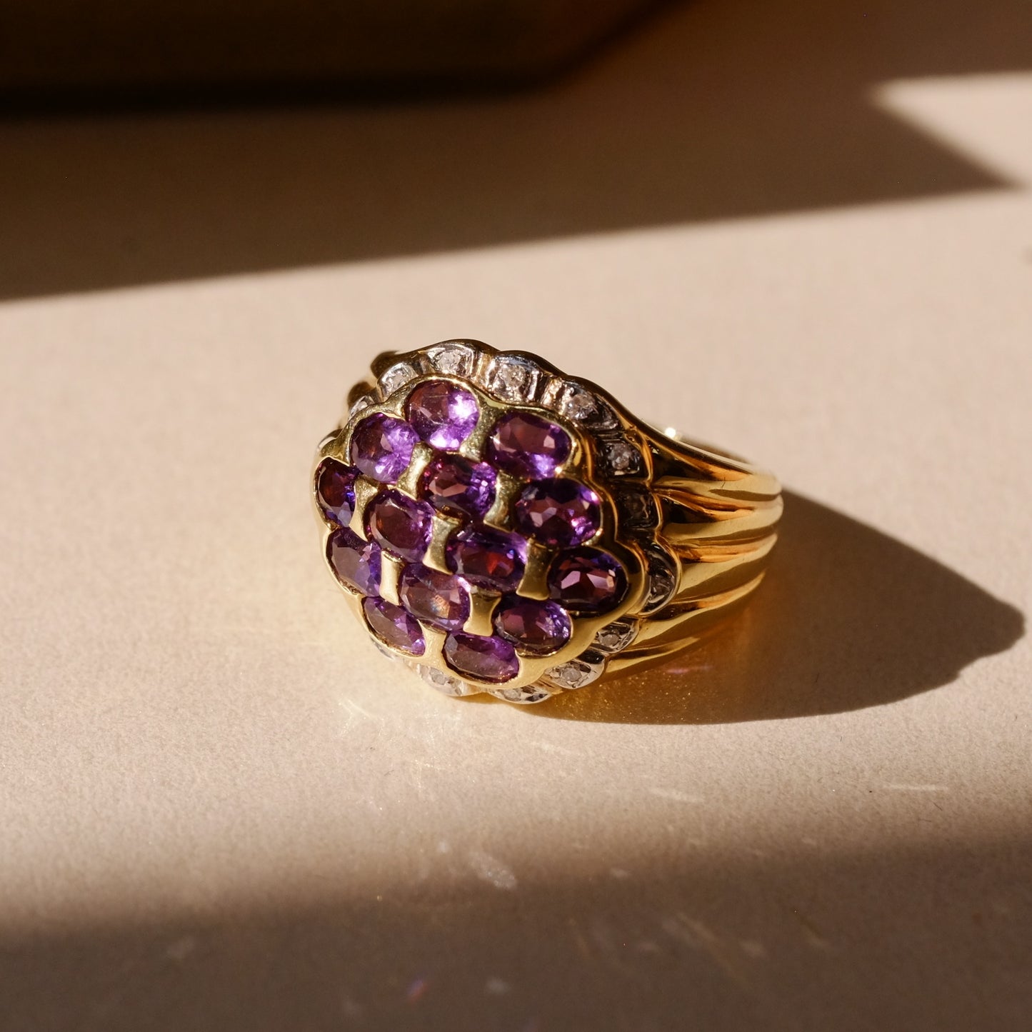 14K Gold Amethyst Diamond Ring