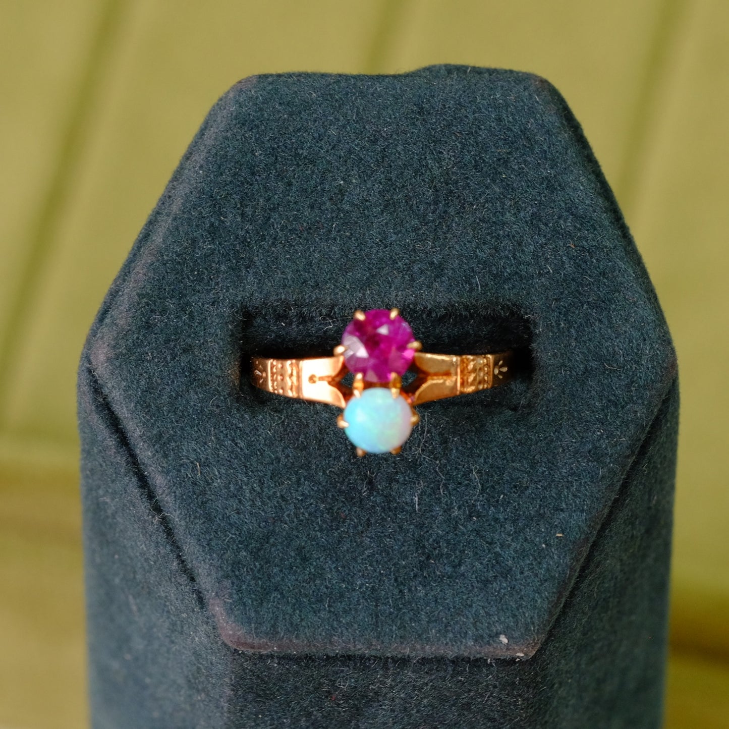 14K Gold Victorian Opal Garnet Ring