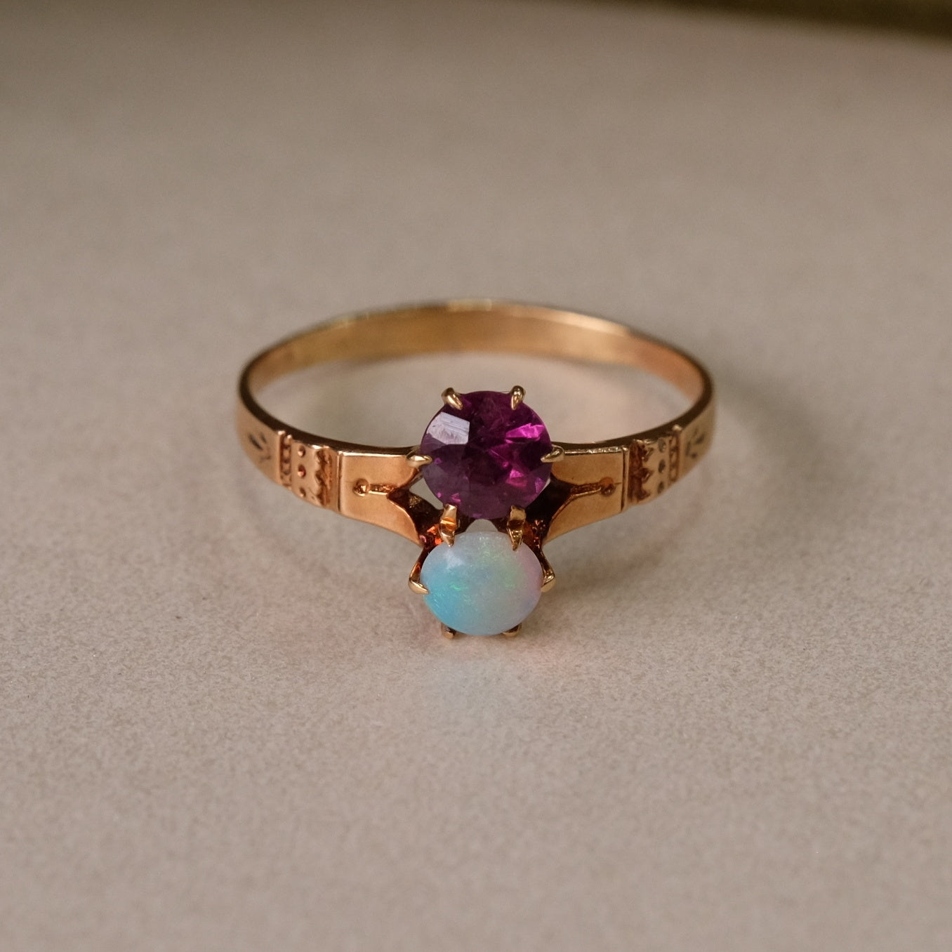 14K Gold Victorian Opal Garnet Ring